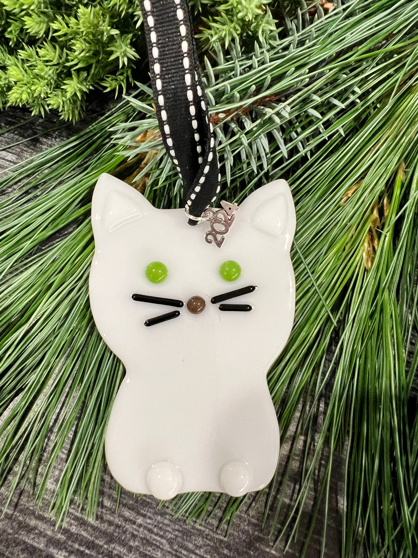 White Kitten Fused Glass Ornament