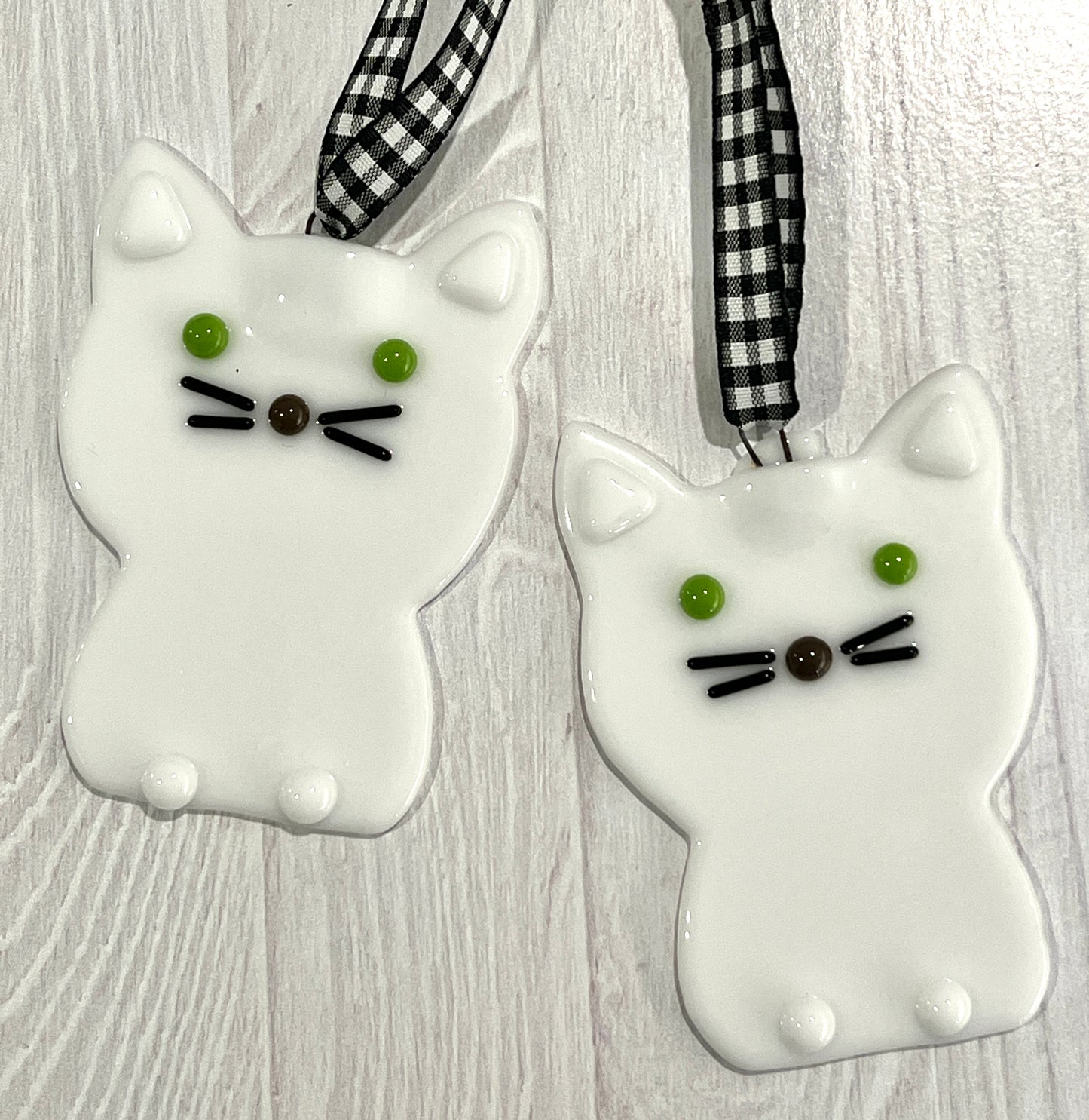 White Kitten Fused Glass Ornament