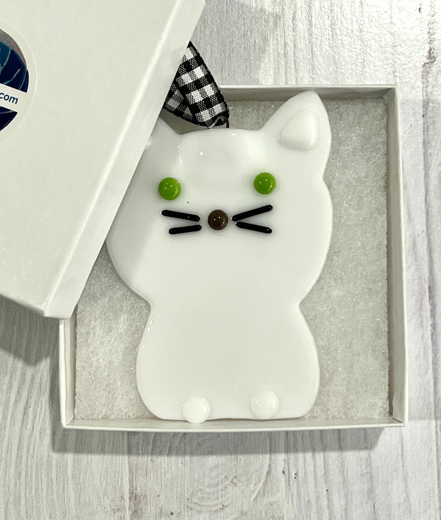 White Kitten Fused Glass Ornament