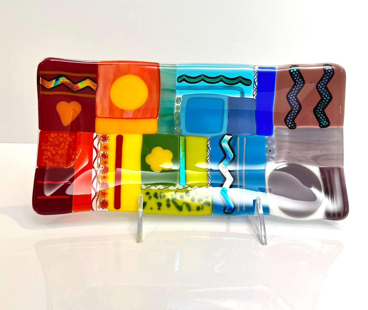 "Rainbow Quilt" Fused Glass Plate