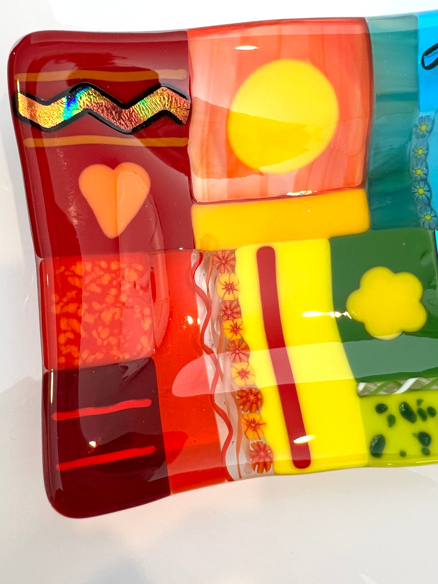 "Rainbow Quilt" Fused Glass Plate
