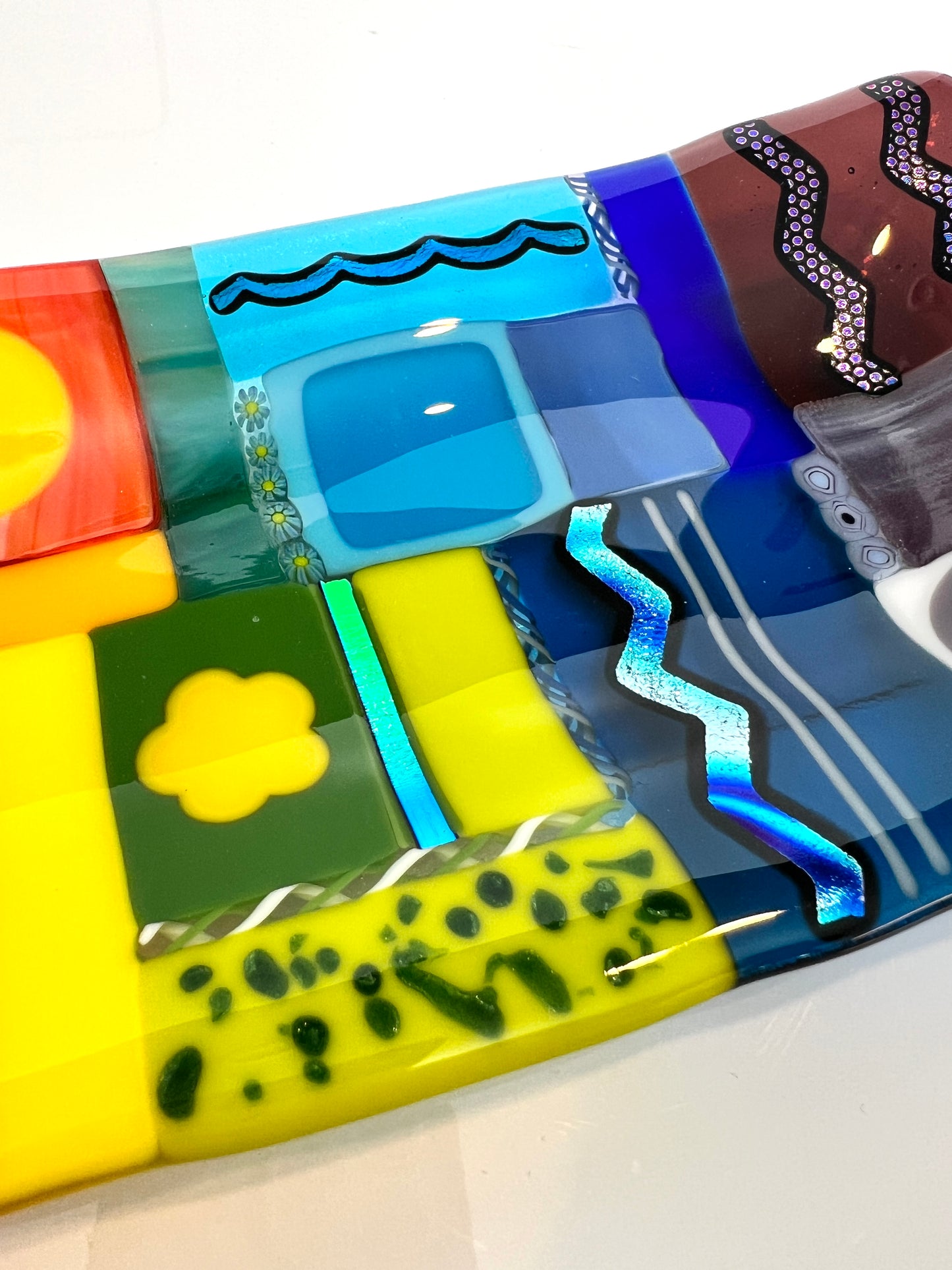 "Rainbow Quilt" Fused Glass Plate