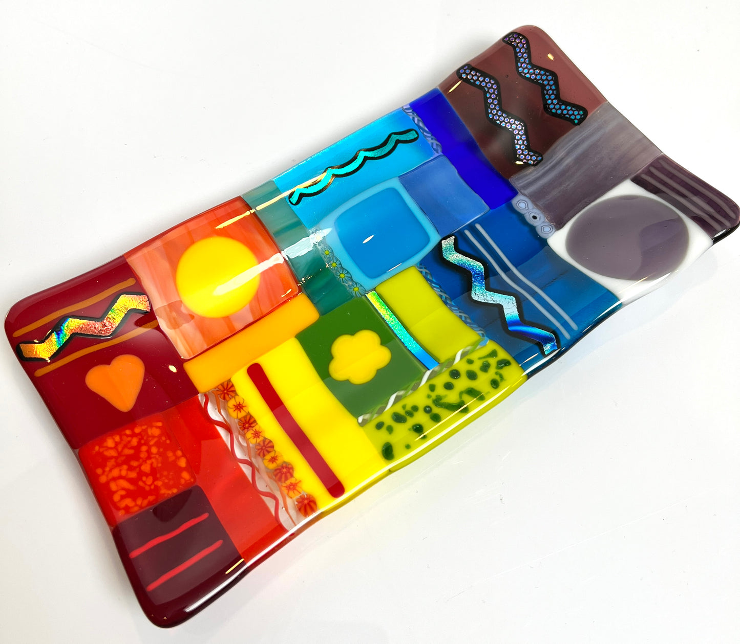 "Rainbow Quilt" Fused Glass Plate