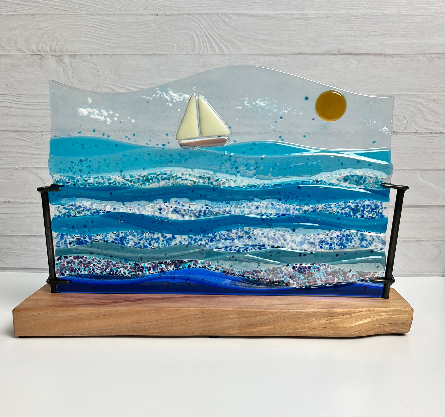 "A Good Day for Sailing"    Fused Glass Sculpture with Stand