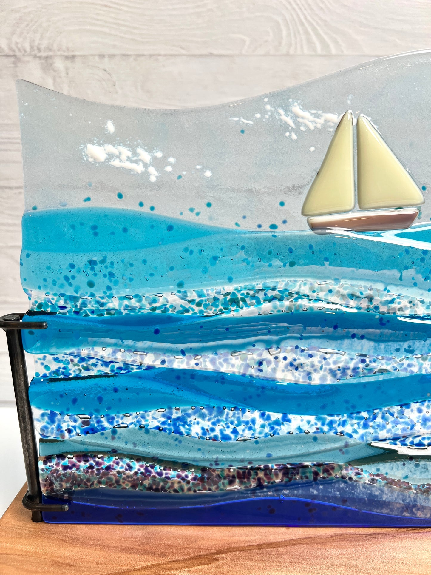 "A Good Day for Sailing"    Fused Glass Sculpture with Stand