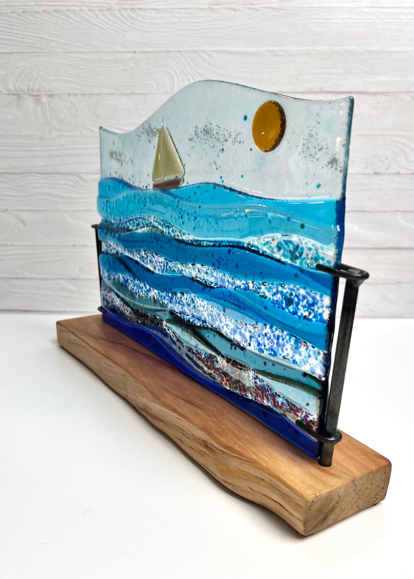 "A Good Day for Sailing"    Fused Glass Sculpture with Stand