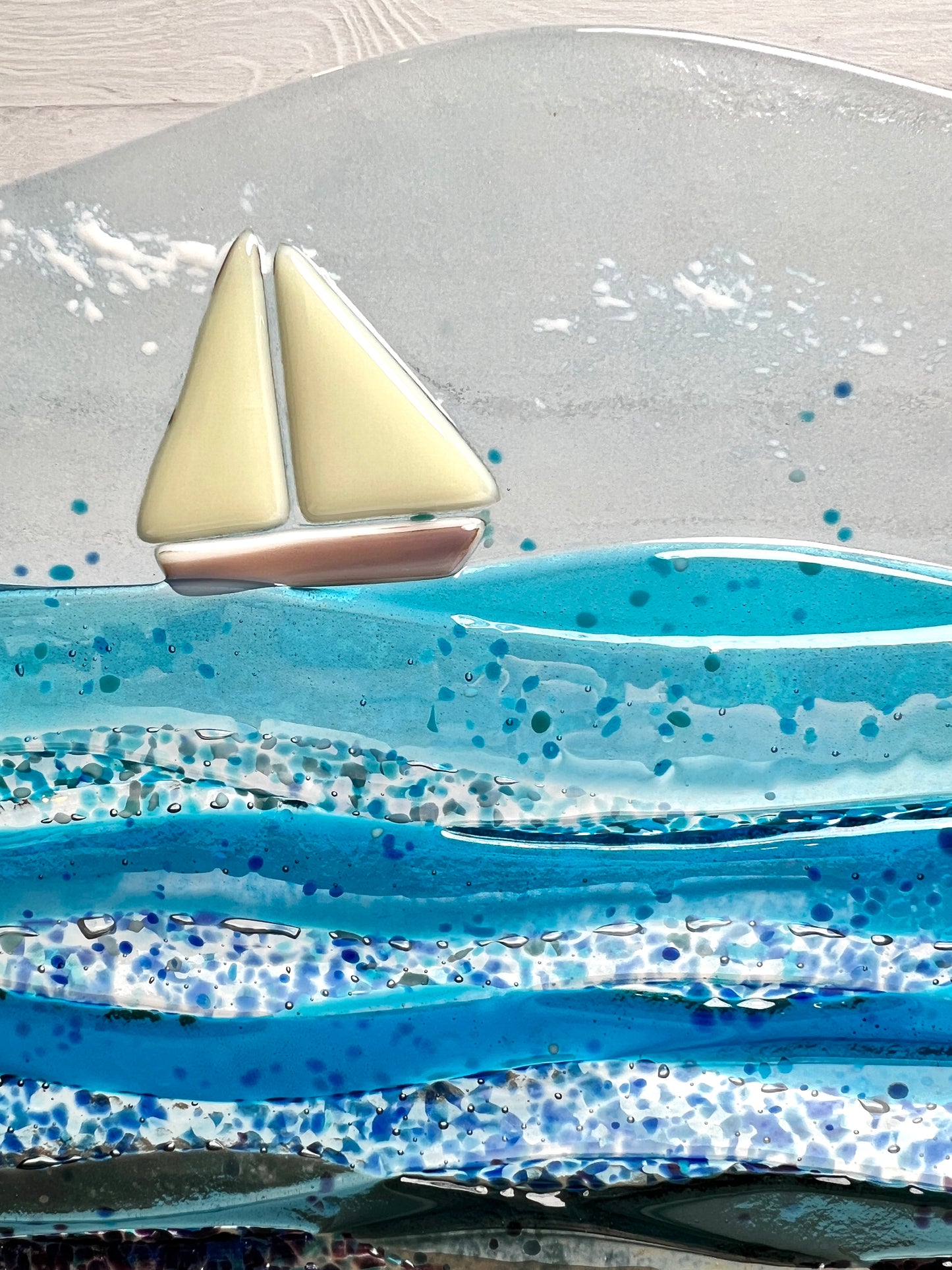 "A Good Day for Sailing"    Fused Glass Sculpture with Stand