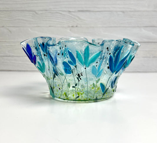 Blue Floral Glass Vessel