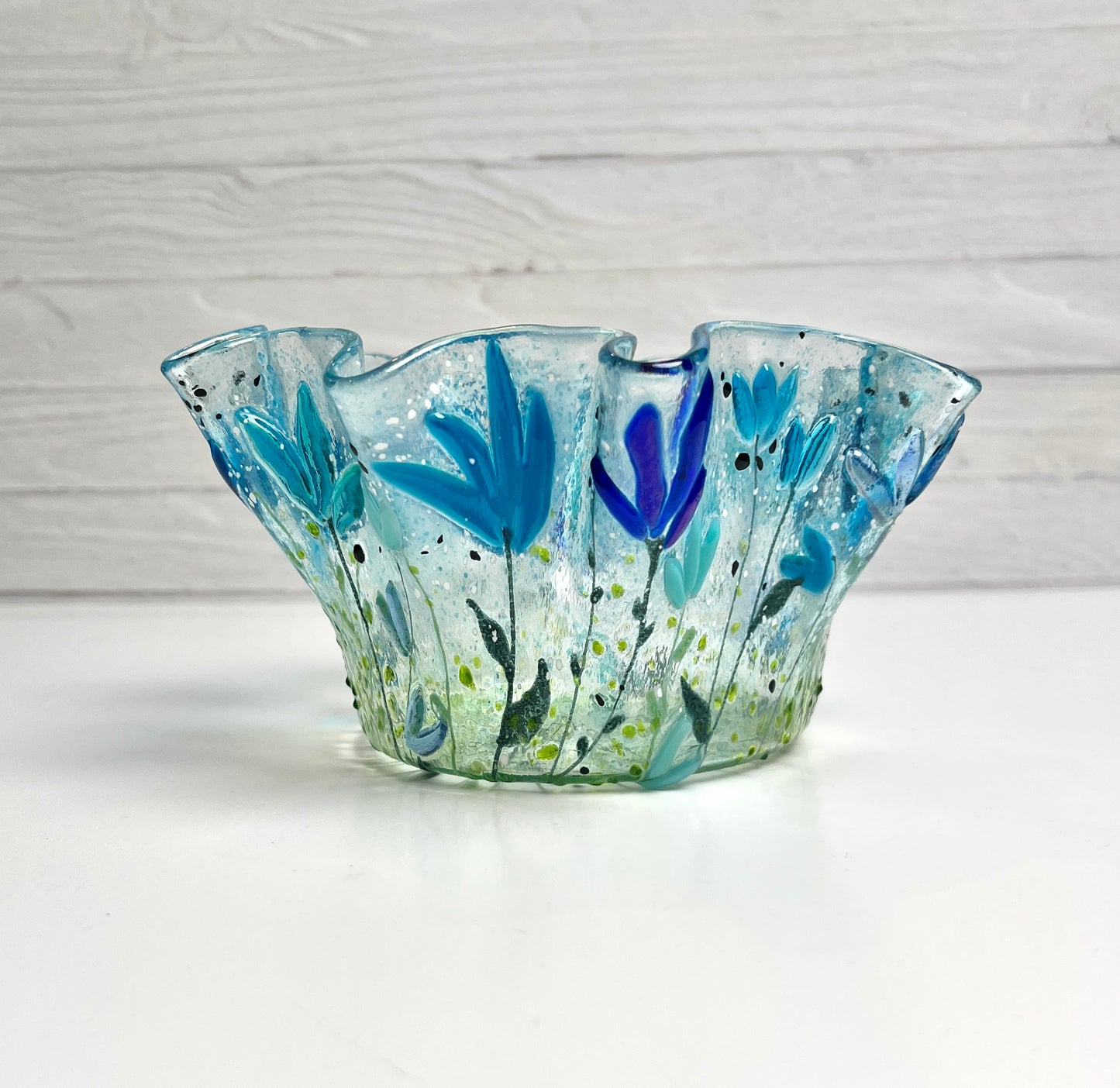 Blue Floral Glass Vessel