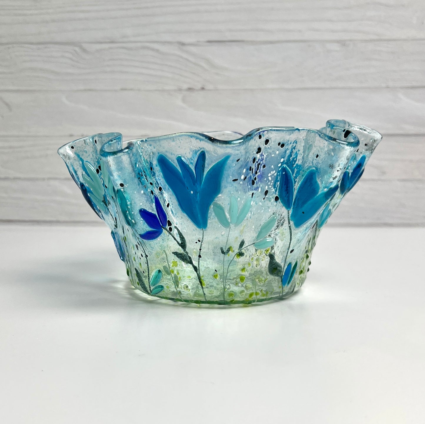 Blue Floral Glass Vessel