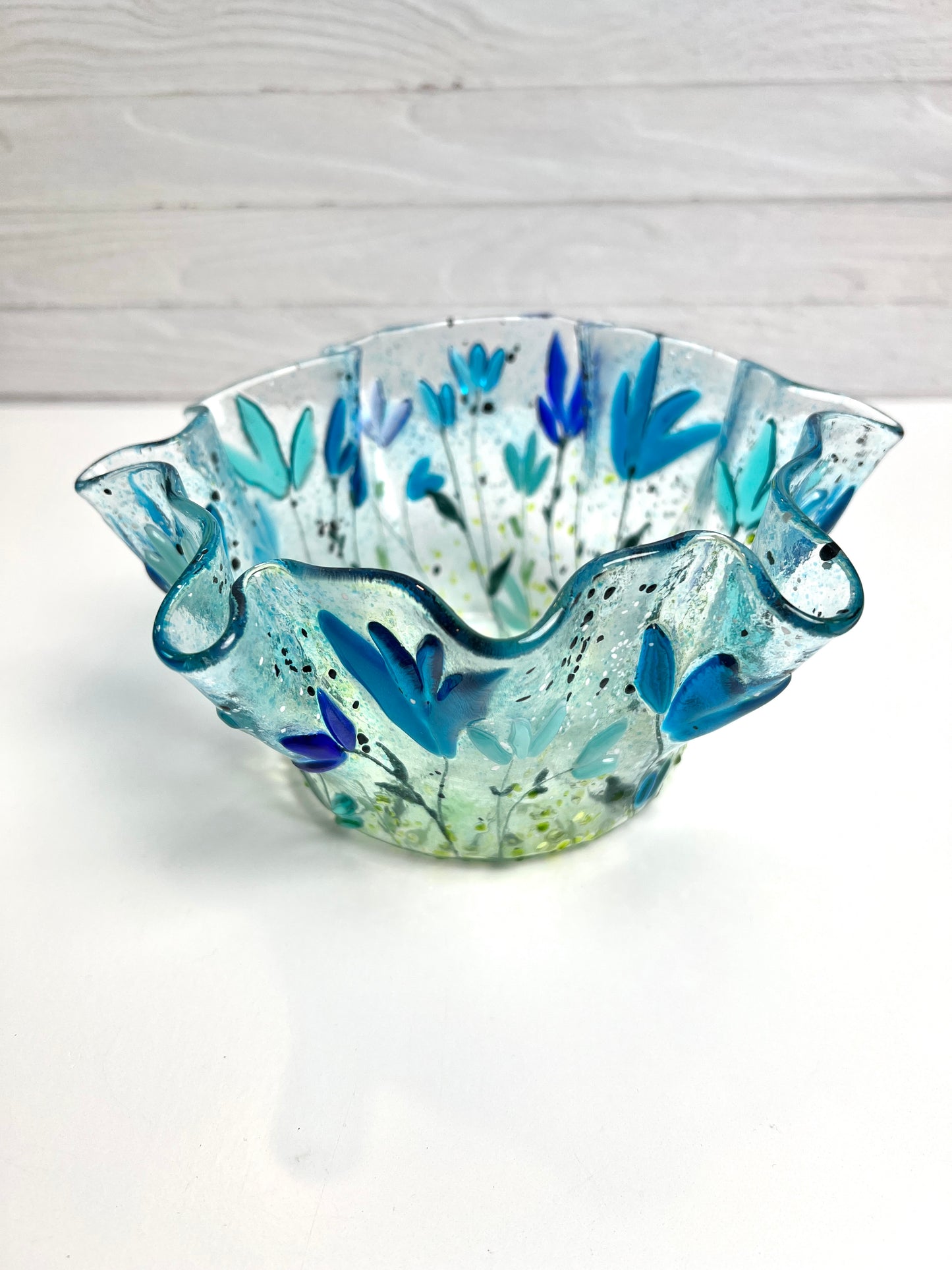Blue Floral Glass Vessel