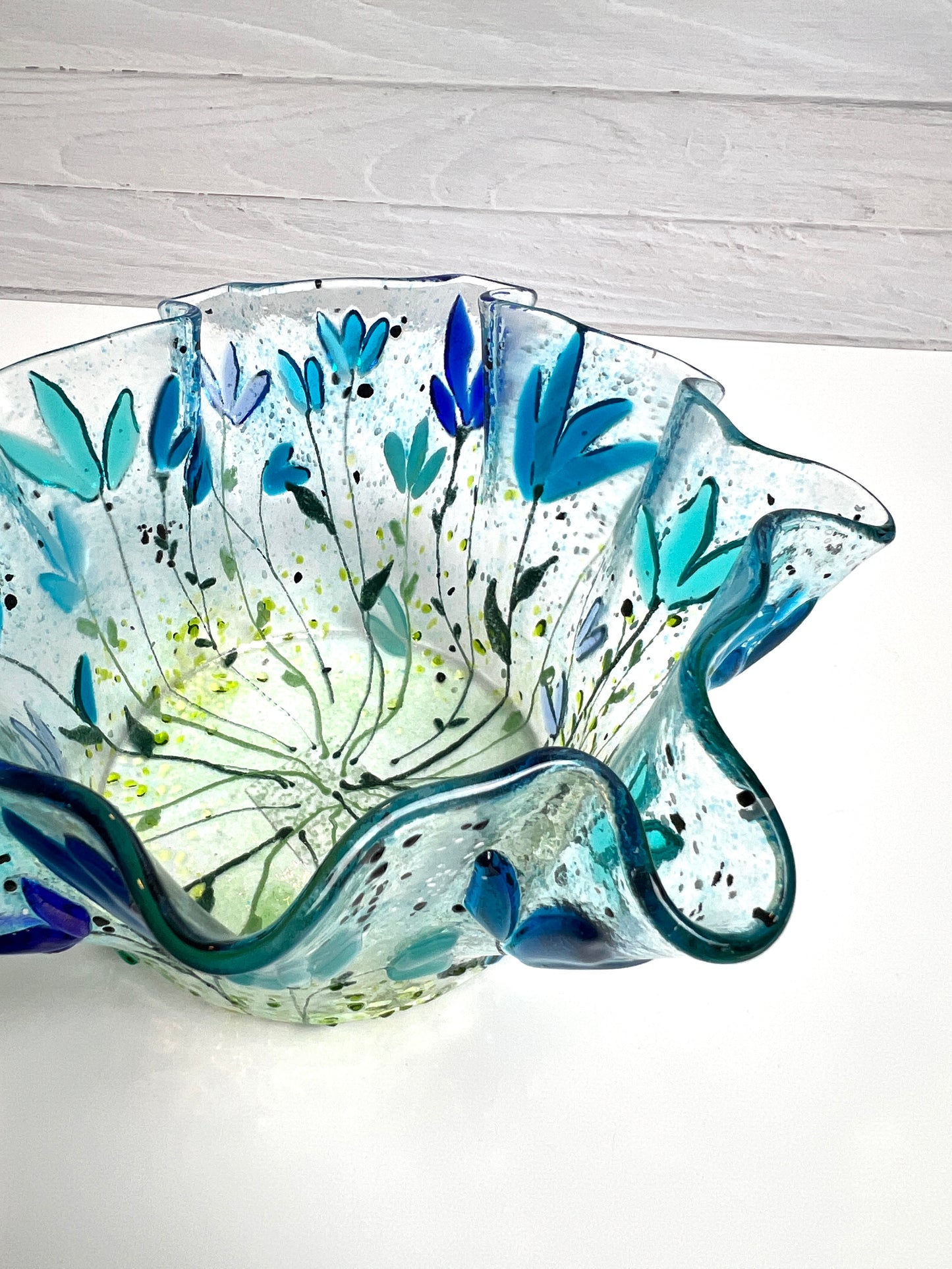 Blue Floral Glass Vessel