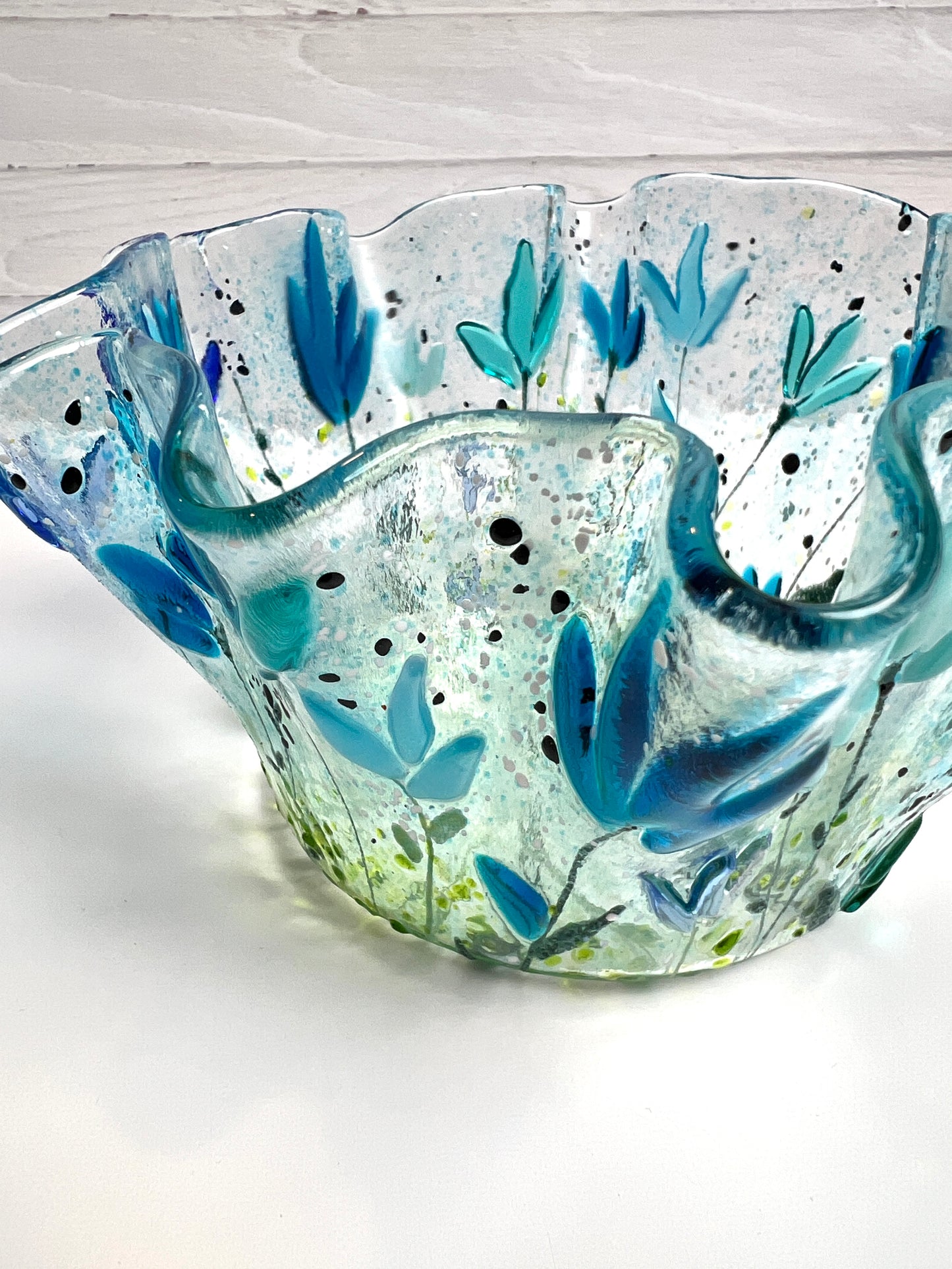 Blue Floral Glass Vessel
