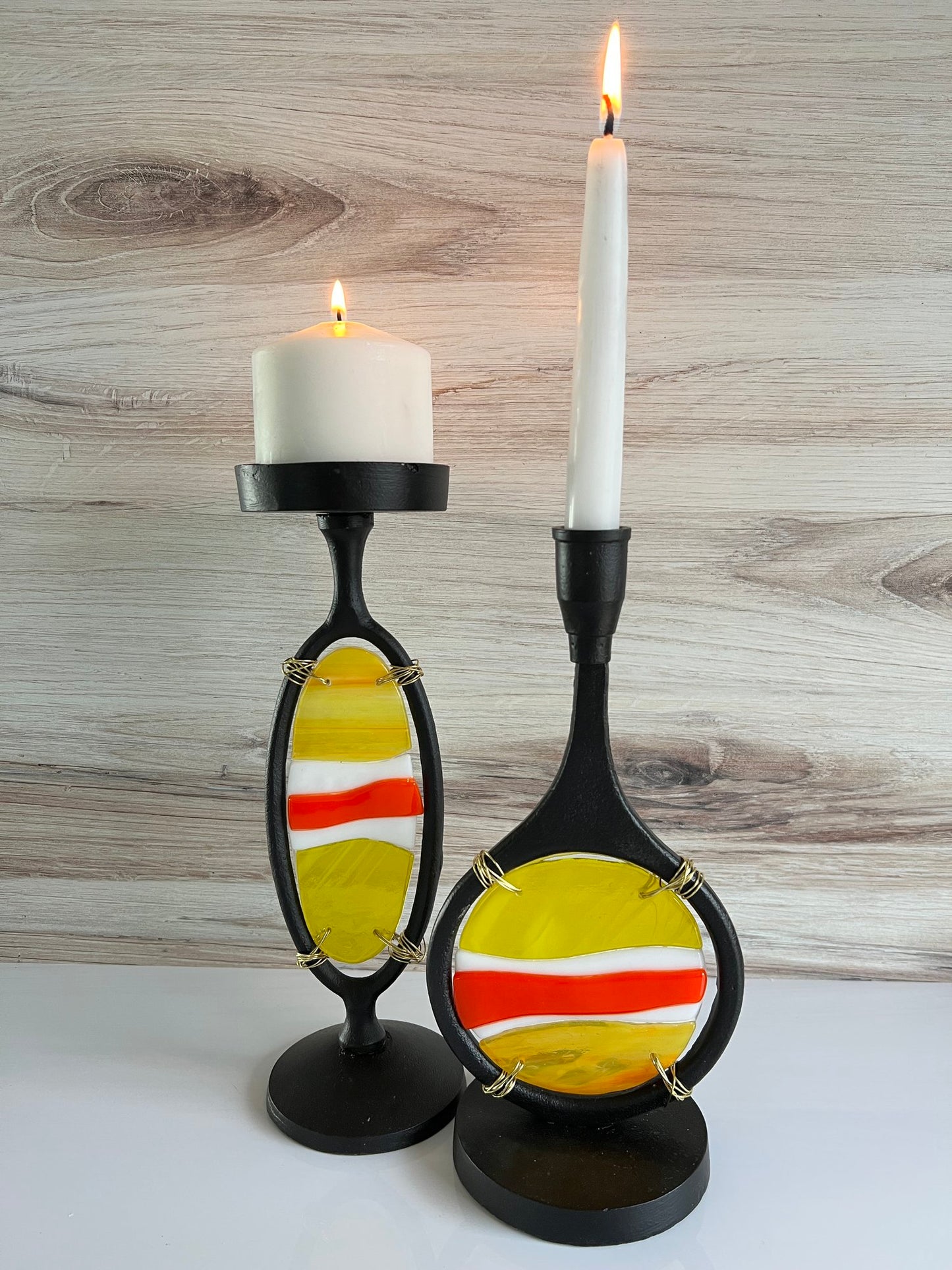 Orange Abstract Candle Holders