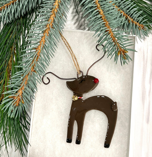 Fused Glass Reindeer Ornament