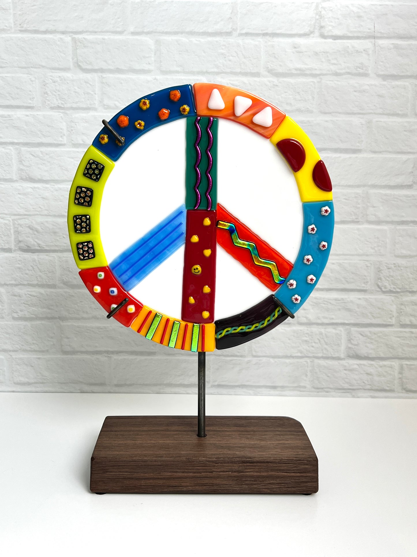 Art Glass Sculpture - Peace Sign on White