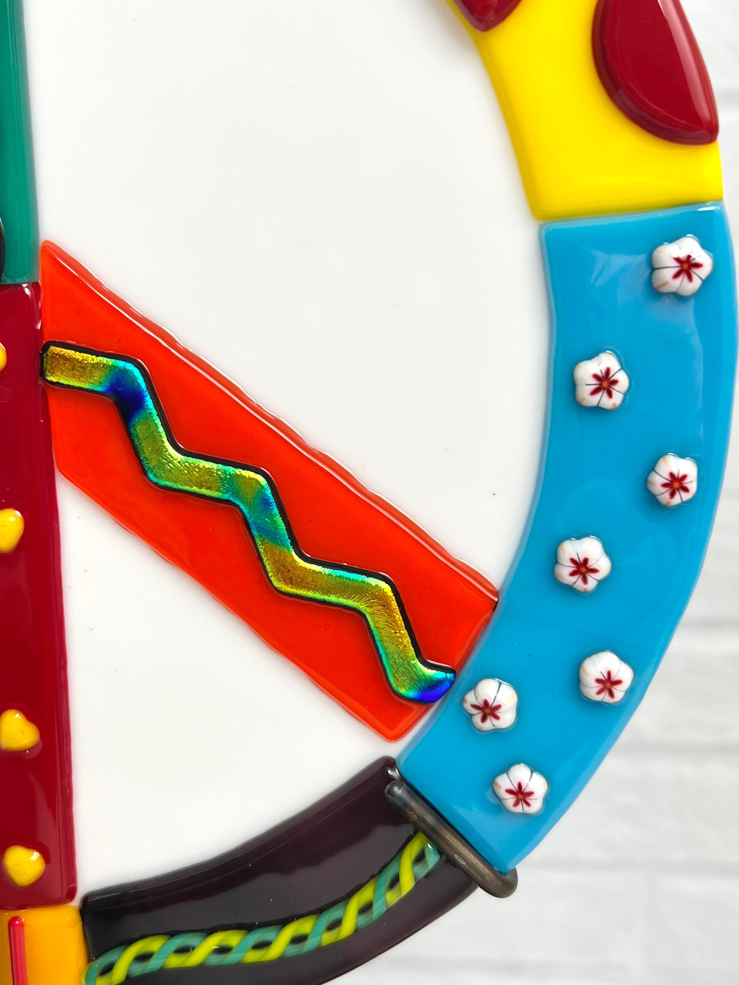 Art Glass Sculpture - Peace Sign on White