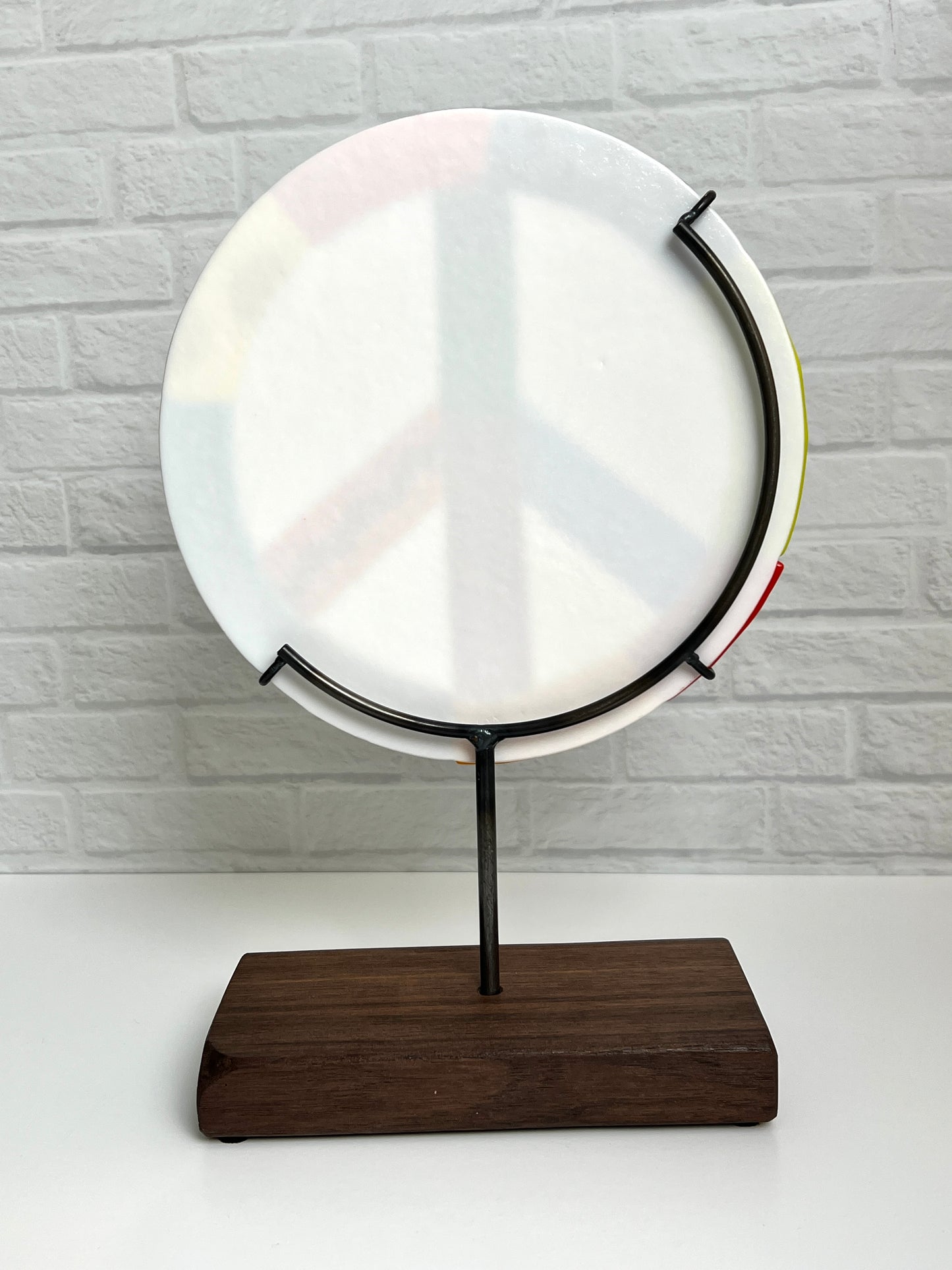 Art Glass Sculpture - Peace Sign on White