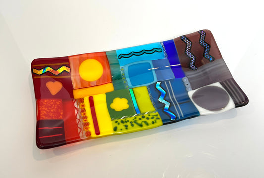 "Rainbow Quilt" Fused Glass Plate