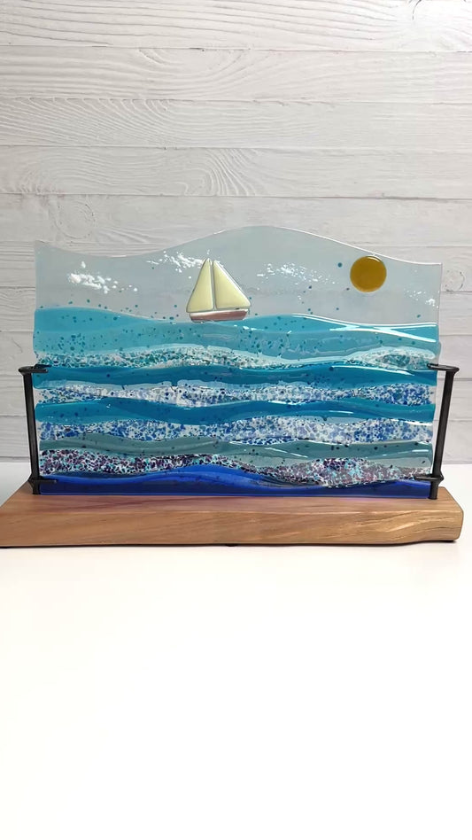"A Good Day for Sailing"    Fused Glass Sculpture with Stand