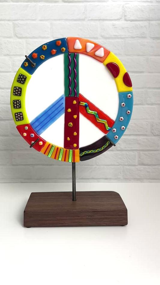 Art Glass Sculpture - Peace Sign on White